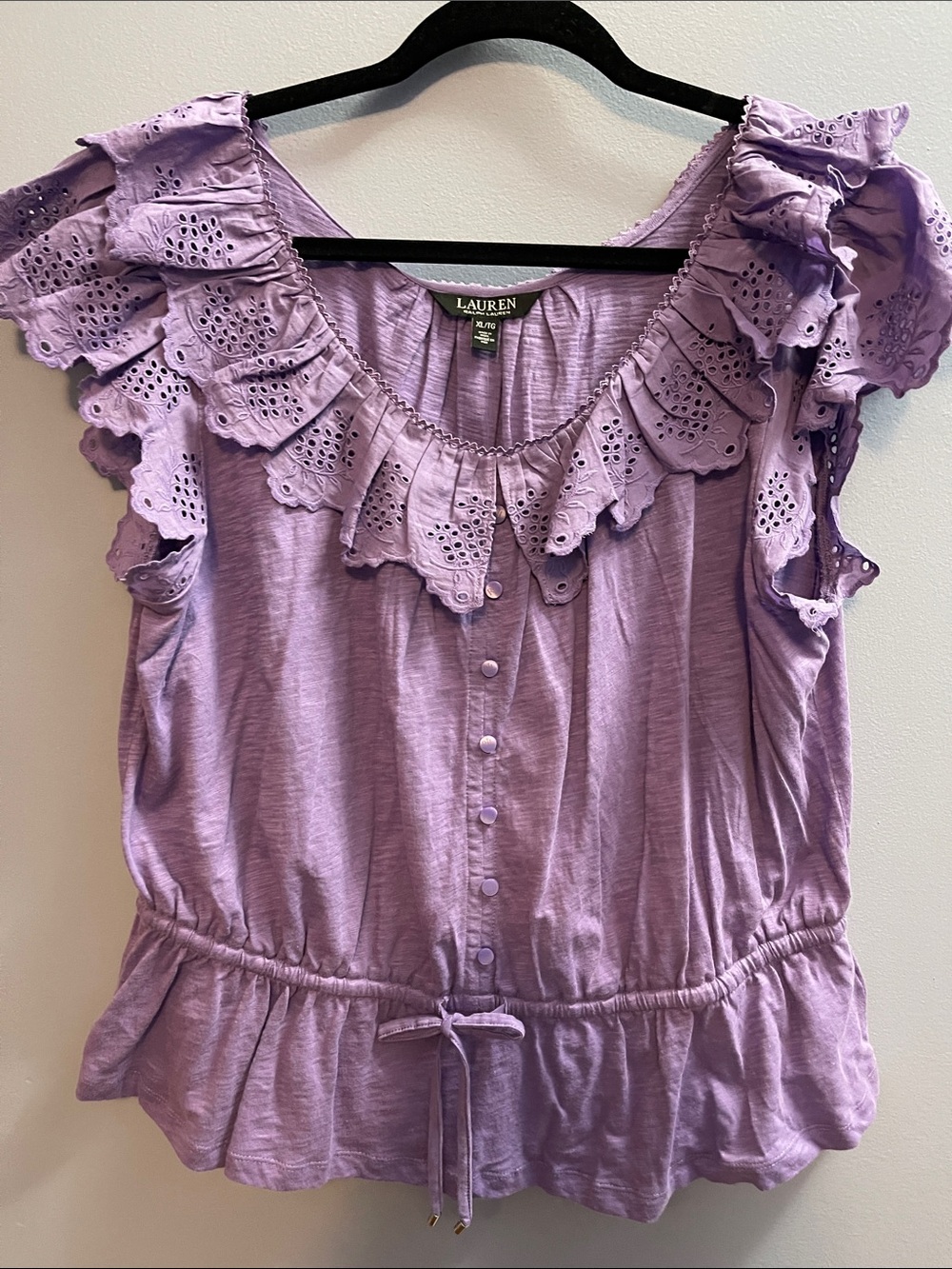 Lauren Ralph Lauren Lavender Eyelet Ruffle Peplum Blouse